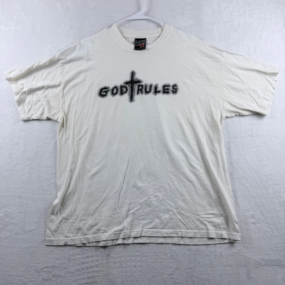 Top Heavy T-Shirt God Rules Cross Graphic White XL - Picture 1 of 8